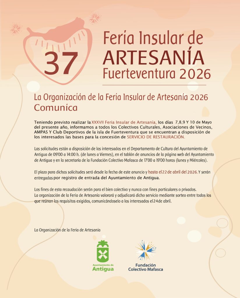 Antigua anuncia las Bases del Servicio de Restauración XXXVII Feria Insular de Artesanía Fuerteventura